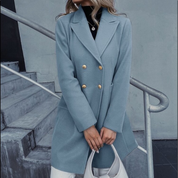 Elegant Classic Button Double Breast Pea Coat Jacket Outwear - Picture 9 of 17